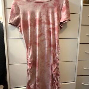 Pink Tie-Dye Ruched Dress